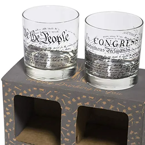 Lucky Shot - Constitution and Declaration of the Independence Wine Glass | United States Constitution and We The People | Old Fashioned Rocks Glasses | Whiskey Gifts | Gift for Men - Set of 2 (11 oz)