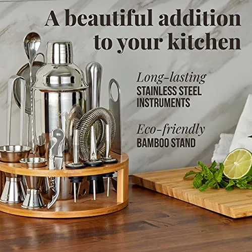 Mixology & Craft Bartender Kit - 15 Piece Set Including Cocktail Shaker and Bar Accessories, Perfect for Drink Mixing at Home, Plus Exclusive Recipe Cards