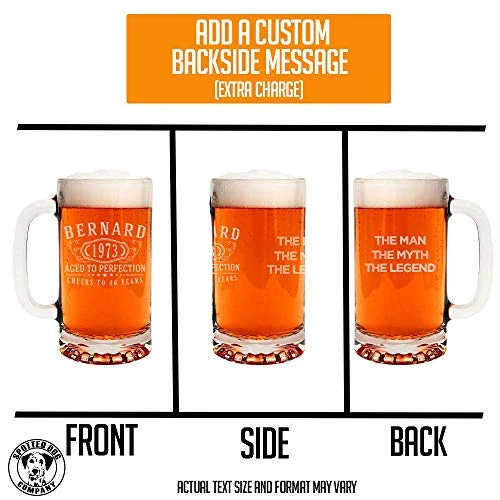 Personalized Etched 16oz Glass Beer Mug Stein - Custom Engraved Christmas Gifts for Men, Dad Drinking Birthday Glasses, Gifts for Him, Bernard