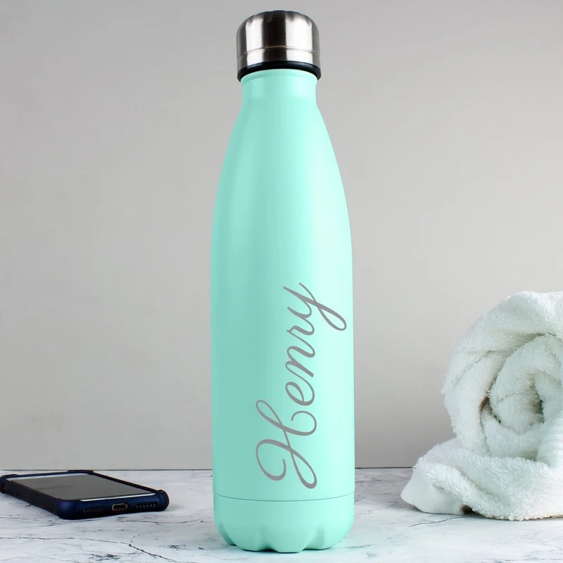 Personalised Mint Green Metal Insulated Drinks Bottle