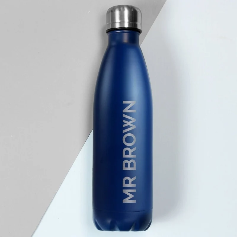 Personalised Bold Name Blue Metal Insulated Drinks Bottle