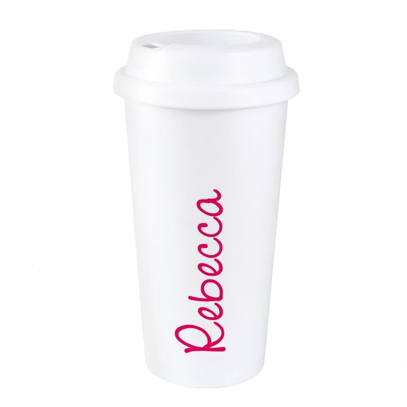 Personalised Pink Name Island Insulated Reusable Eco Travel Cup