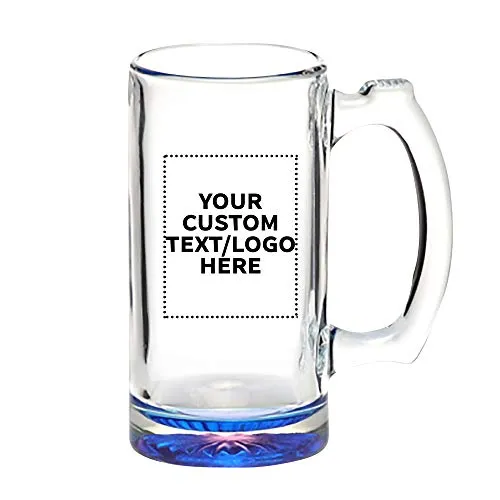 100 Libbey Beer Mugs Set, 12 oz. - Customizable Text, Logo - Groomsmen Glassware - Blue