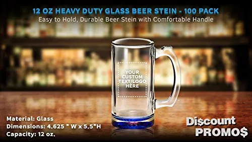 100 Libbey Beer Mugs Set, 12 oz. - Customizable Text, Logo - Groomsmen Glassware - Blue