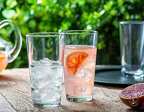 Set of 18 Sleek and Durable Drinking Glasses - Glassware Set Includes 6-17oz Highball Glasses, 6-13oz Rocks Glasses, 6-7oz Juice Glasses | Heavy Base Glass Cups for Water, Juice, Beer, & Cocktails.