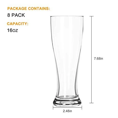 Pilsner Glasses,Encheng 16 oz Beer Glasses Set,Tall Glasses Craft Beer Glasses,Drinking Cup Beer Cup s Pint Glass,IPA Beer Glassware Cup 500ML,Dishware Safe 8 Pack