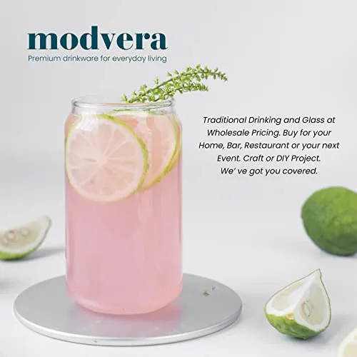 Modvera 16oz Can Shaped Glass Cups, 6 Pack Cups for Kitchen, Stylish Beer Can Glass, Soda Glassware Set, Iced Coffee Glasses, Tumbler Glasses for Drinking, Glass Cans for Wine, Whiskey & Iced Tea