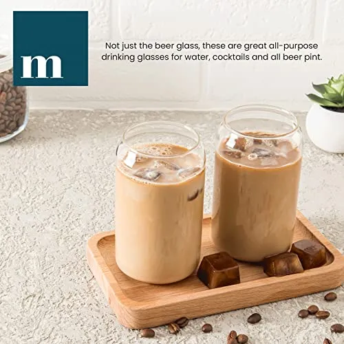 Modvera 16oz Can Shaped Glass Cups, 6 Pack Cups for Kitchen, Stylish Beer Can Glass, Soda Glassware Set, Iced Coffee Glasses, Tumbler Glasses for Drinking, Glass Cans for Wine, Whiskey & Iced Tea