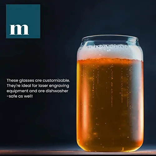 Modvera 16oz Can Shaped Glass Cups, 6 Pack Cups for Kitchen, Stylish Beer Can Glass, Soda Glassware Set, Iced Coffee Glasses, Tumbler Glasses for Drinking, Glass Cans for Wine, Whiskey & Iced Tea