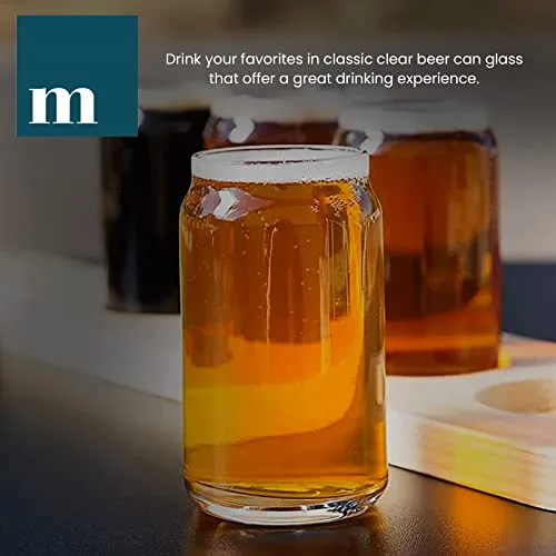 Modvera 16oz Can Shaped Glass Cups, 6 Pack Cups for Kitchen, Stylish Beer Can Glass, Soda Glassware Set, Iced Coffee Glasses, Tumbler Glasses for Drinking, Glass Cans for Wine, Whiskey & Iced Tea