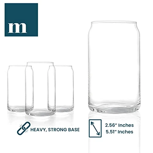 Modvera 16oz Can Shaped Glass Cups, 6 Pack Cups for Kitchen, Stylish Beer Can Glass, Soda Glassware Set, Iced Coffee Glasses, Tumbler Glasses for Drinking, Glass Cans for Wine, Whiskey & Iced Tea