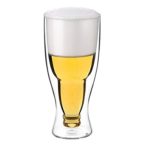 CnGlass Beer Glasses 13.5OZ,Double Wall Insulated Upside Down Glass,Set of 1,Beer Glassware