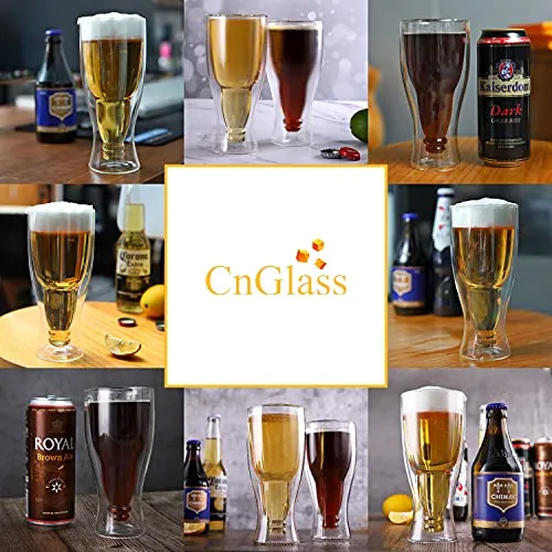 CnGlass Beer Glasses 13.5OZ,Double Wall Insulated Upside Down Glass,Set of 1,Beer Glassware