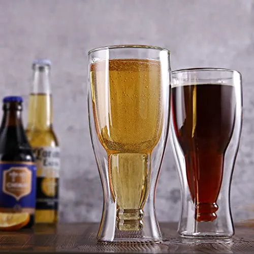 CnGlass Beer Glasses 13.5OZ,Double Wall Insulated Upside Down Glass,Set of 1,Beer Glassware
