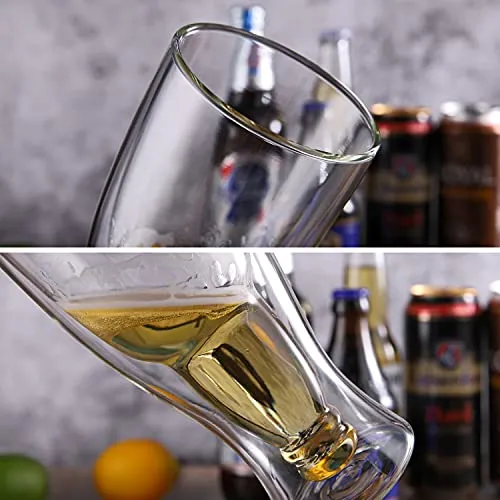 CnGlass Beer Glasses 13.5OZ,Double Wall Insulated Upside Down Glass,Set of 1,Beer Glassware