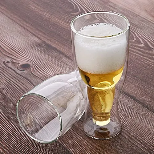 CnGlass Beer Glasses 13.5OZ,Double Wall Insulated Upside Down Glass,Set of 1,Beer Glassware