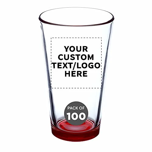 Custom Libbey Pint Glass 16 oz. Set of 100, Personalized Bulk Pack - Beer Glasses, Heavy Duty Drinkware - Red