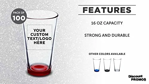 Custom Libbey Pint Glass 16 oz. Set of 100, Personalized Bulk Pack - Beer Glasses, Heavy Duty Drinkware - Red