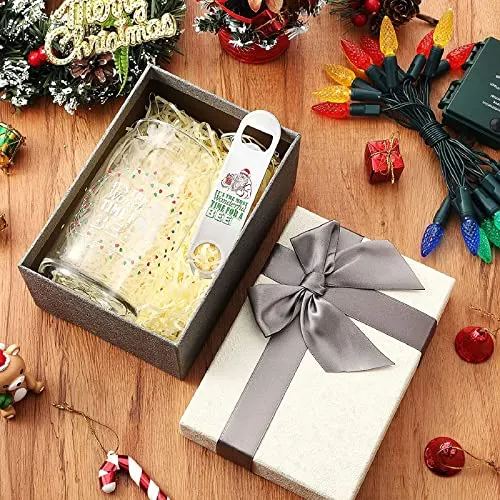 4 Pcs Can Glass Funny Christmas Cups Present for Women Men It's The Most Wonderful Time to a Drink Glasses Stainless Steel Bottle Opener Clear Mugs with Gift Box and Raffia