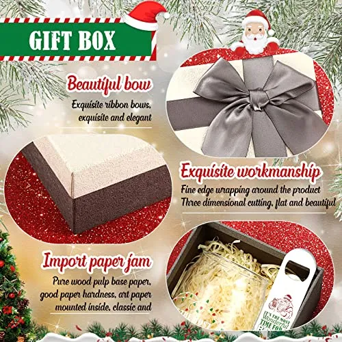 4 Pcs Can Glass Funny Christmas Cups Present for Women Men It's The Most Wonderful Time to a Drink Glasses Stainless Steel Bottle Opener Clear Mugs with Gift Box and Raffia