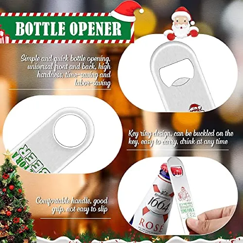 4 Pcs Can Glass Funny Christmas Cups Present for Women Men It's The Most Wonderful Time to a Drink Glasses Stainless Steel Bottle Opener Clear Mugs with Gift Box and Raffia
