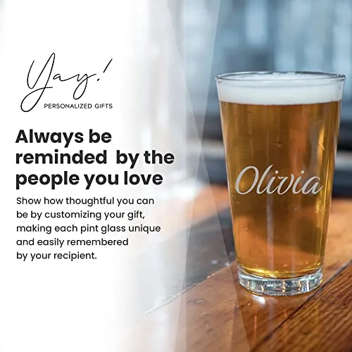 Yay Personalized Gifts Custom Name 16 oz Pint Glasses - Beer Glasses, Drinking Glasses, Pint Beer Glasses, Personalized Glass, Customized Pint Glasses, Custom Beer Glass, Custom Glassware & Drinkware