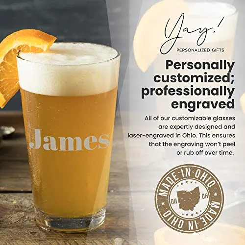 Yay Personalized Gifts Custom Name 16 oz Pint Glasses - Beer Glasses, Drinking Glasses, Pint Beer Glasses, Personalized Glass, Customized Pint Glasses, Custom Beer Glass, Custom Glassware & Drinkware