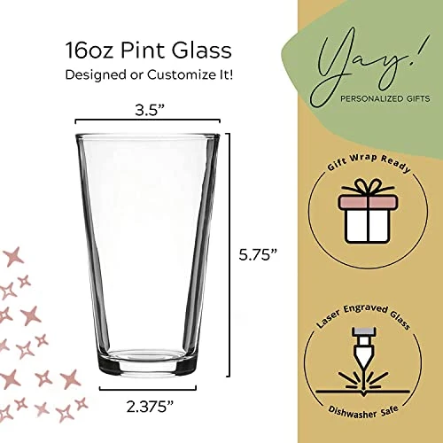 Yay Personalized Gifts Custom Name 16 oz Pint Glasses - Beer Glasses, Drinking Glasses, Pint Beer Glasses, Personalized Glass, Customized Pint Glasses, Custom Beer Glass, Custom Glassware & Drinkware