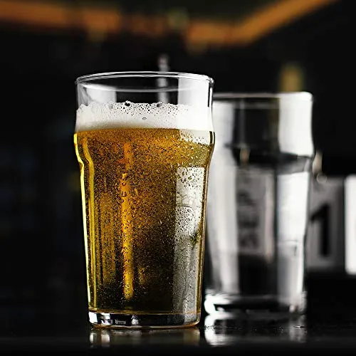 Pint Glass,British Style Imperial Beer Glasses(Set of 4),English Pub style Ale glassware,Unique Design Lager Drinking Glasses,Easy Stacking in The Cupboard (18 oz Set of 4)