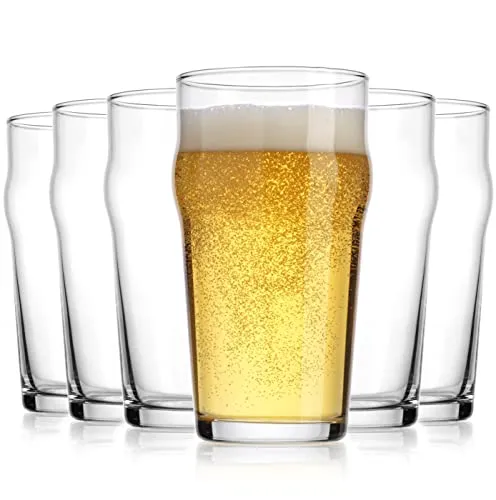 Beer Glasses Set of 6 British 20 Oz. Pint Glasses By Glavers, Uniquely Designed Easy-Grip European Pub Beer Pilsner Tumblers for Wheat, Ale, Juice, Cocktails, Great Gift for Men.