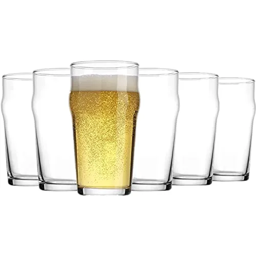 Beer Glasses Set of 6 British 20 Oz. Pint Glasses By Glavers, Uniquely Designed Easy-Grip European Pub Beer Pilsner Tumblers for Wheat, Ale, Juice, Cocktails, Great Gift for Men.