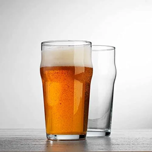 Beer Glasses Set of 6 British 20 Oz. Pint Glasses By Glavers, Uniquely Designed Easy-Grip European Pub Beer Pilsner Tumblers for Wheat, Ale, Juice, Cocktails, Great Gift for Men.