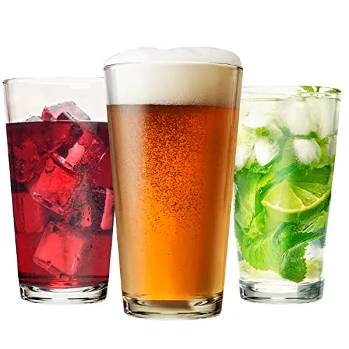 Set of 12 - Drinking Glasses 16 oz Highball Glasses Water Glasses Cup Sets Pint Glasses Beer Glasses Tumblers Glass Cups Bar Glasses Design for Home and Kitchen