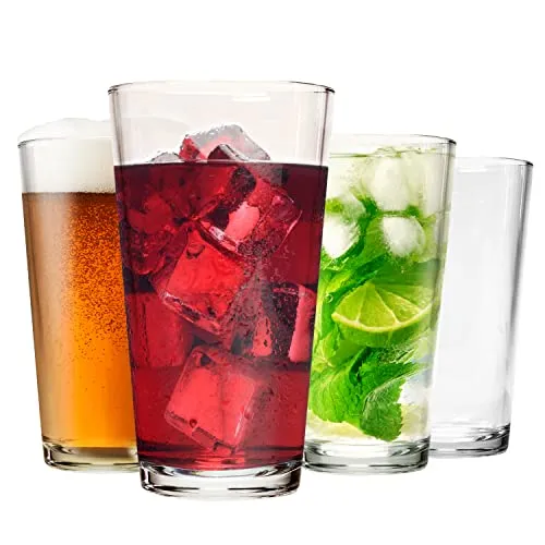 Set of 12 - Drinking Glasses 16 oz Highball Glasses Water Glasses Cup Sets Pint Glasses Beer Glasses Tumblers Glass Cups Bar Glasses Design for Home and Kitchen