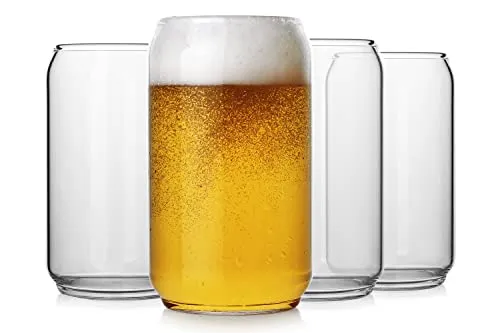 Large Beer glasses,20 oz Can Shaped Beer Glasses Set of 4,Elegant Shaped Drinking Glasses is Ideal Gift,Tumbler Beer Glasses Great for Any Drink and Any Occasion