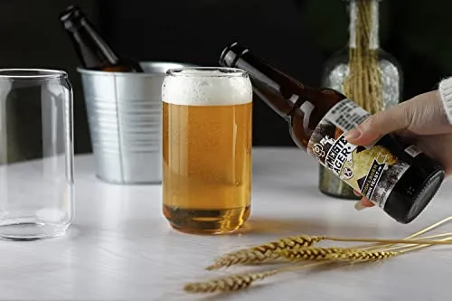 Large Beer glasses,20 oz Can Shaped Beer Glasses Set of 4,Elegant Shaped Drinking Glasses is Ideal Gift,Tumbler Beer Glasses Great for Any Drink and Any Occasion