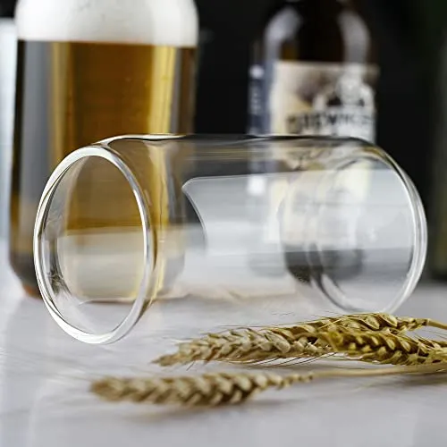 Large Beer glasses,20 oz Can Shaped Beer Glasses Set of 4,Elegant Shaped Drinking Glasses is Ideal Gift,Tumbler Beer Glasses Great for Any Drink and Any Occasion