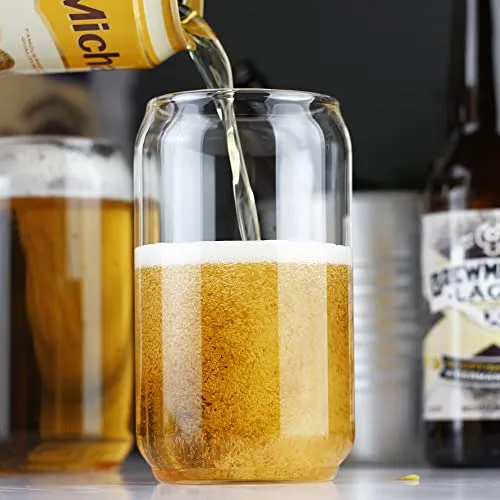 Large Beer glasses,20 oz Can Shaped Beer Glasses Set of 4,Elegant Shaped Drinking Glasses is Ideal Gift,Tumbler Beer Glasses Great for Any Drink and Any Occasion