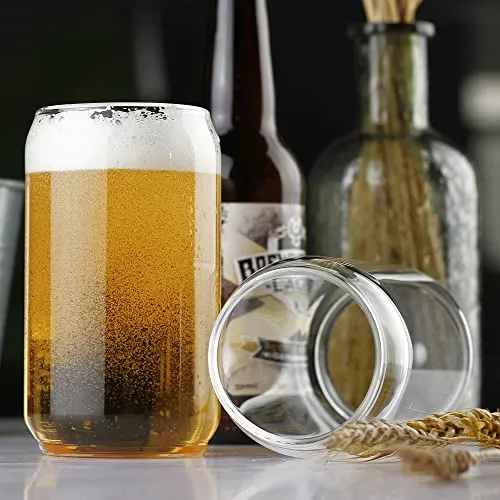 Large Beer glasses,20 oz Can Shaped Beer Glasses Set of 4,Elegant Shaped Drinking Glasses is Ideal Gift,Tumbler Beer Glasses Great for Any Drink and Any Occasion