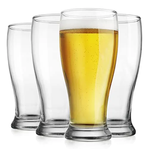 Premium Pilsner 19.25 Oz Beer Glasses Set Of 4 Pint Glasses By Glaver's, Tall Designed European Glass Tumbler Cups. For Bar, Cocktails, Beer, Soda, Juice, Beverages, Wheat, Ideal Gift For Men.