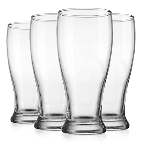 Premium Pilsner 19.25 Oz Beer Glasses Set Of 4 Pint Glasses By Glaver's, Tall Designed European Glass Tumbler Cups. For Bar, Cocktails, Beer, Soda, Juice, Beverages, Wheat, Ideal Gift For Men.