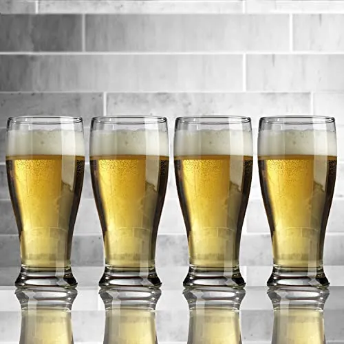 Premium Pilsner 19.25 Oz Beer Glasses Set Of 4 Pint Glasses By Glaver's, Tall Designed European Glass Tumbler Cups. For Bar, Cocktails, Beer, Soda, Juice, Beverages, Wheat, Ideal Gift For Men.