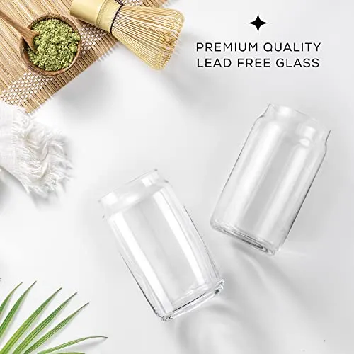 JoyJolt Drinking Glass Cups Set of 6 - 16oz Beer Can Glasses. Clear Soda Can Shaped Glass Cups, Cute Iced Coffee Cup Tumblers, Cold Drink Glassware, Unique Water, Tea, Cocktail Glass Set