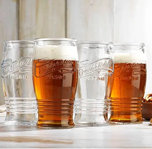Pilsner Glasses 16 Oz. Beer Glasses By Glaver’s, Set Of 4 Tall Original Mason Glasses, Wheat Beer Pint Glasses, Drinking Cups For Juice, Smoothies, Beverages, Cocktail Drinkware, Dishware Safe.