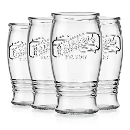 Pilsner Glasses 16 Oz. Beer Glasses By Glaver’s, Set Of 4 Tall Original Mason Glasses, Wheat Beer Pint Glasses, Drinking Cups For Juice, Smoothies, Beverages, Cocktail Drinkware, Dishware Safe.