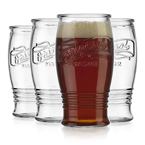 Pilsner Glasses 16 Oz. Beer Glasses By Glaver’s, Set Of 4 Tall Original Mason Glasses, Wheat Beer Pint Glasses, Drinking Cups For Juice, Smoothies, Beverages, Cocktail Drinkware, Dishware Safe.