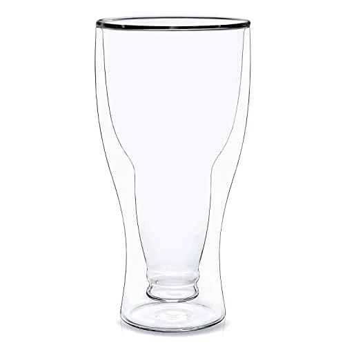 Dragon Glassware Beer Glass, Clear Double Wall Insulated Pub Mug, Upside Down Design, Holds One Full Beer Bottle, Freezable Glass for Beer Lovers, 13.5 oz Capacity, 1 Glass