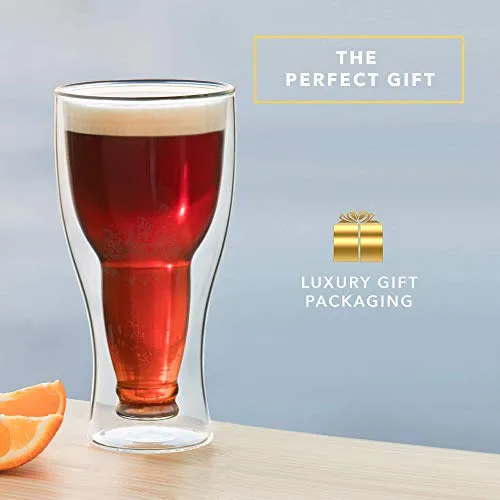Dragon Glassware Beer Glass, Clear Double Wall Insulated Pub Mug, Upside Down Design, Holds One Full Beer Bottle, Freezable Glass for Beer Lovers, 13.5 oz Capacity, 1 Glass