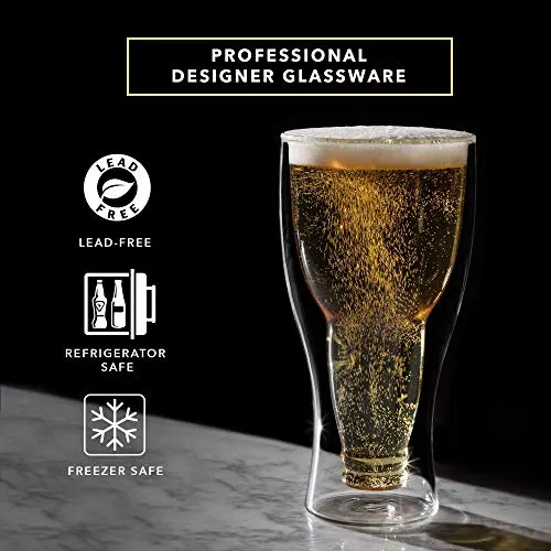 Dragon Glassware Beer Glass, Clear Double Wall Insulated Pub Mug, Upside Down Design, Holds One Full Beer Bottle, Freezable Glass for Beer Lovers, 13.5 oz Capacity, 1 Glass
