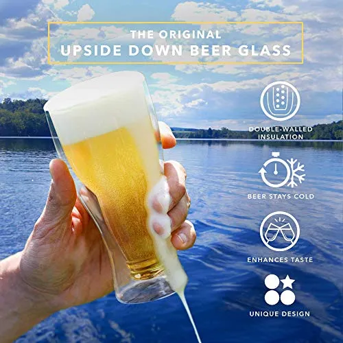 Dragon Glassware Beer Glass, Clear Double Wall Insulated Pub Mug, Upside Down Design, Holds One Full Beer Bottle, Freezable Glass for Beer Lovers, 13.5 oz Capacity, 1 Glass